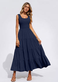 PRETTYGARDEN Women's 2026 Casual Loose Plain Maxi Sundress Smocked Tank Dress Sleeveless Summer Beach Tiered Long Dresses