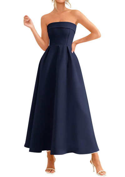 PRETTYGARDEN Cocktail Dresses for Women Summer Formal Elegant Tube Top Strapless Spring Wedding Guest Party Midi Dress PRETTYGARDEN