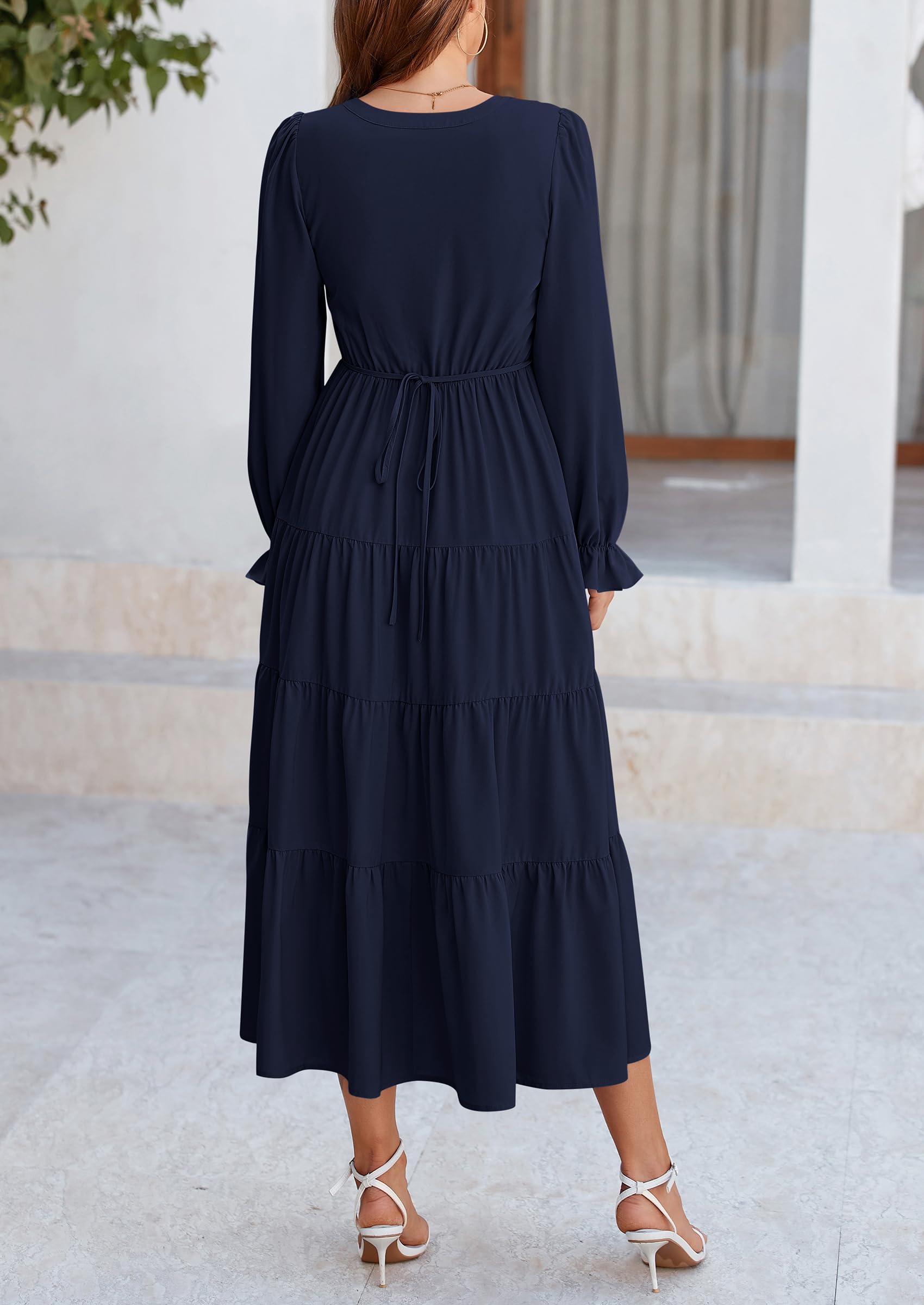 PRETTYGARDEN Women Fall Long Sleeve Smocked Maxi Dress Casual Square Neck Swiss Dot Tiered Ruffle Flowy Spring Pocket Dresses