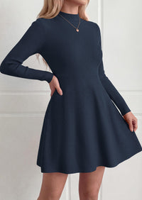 PRETTYGARDEN Womens Mock Neck Long Sleeve Sweater Mini Dress | Soft Ribbed Knit Flared A‑Line, Elegant Fall Winter Dresses for Wedding Guest, Cocktail & Holiday Party Casual Outfits