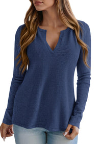 PRETTYGARDEN Long Sleeve Shirts for Women Fall V Neck Waffle Basic Tee Dressy Casual Winter Blouses Knit Tunic Tops