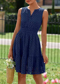 PRETTYGARDEN Women's Summer Dresses Sleeveless V Neck Eyelet Hollow Out Swing A Line Beach Vacation Sun Dress PRETTYGARDEN