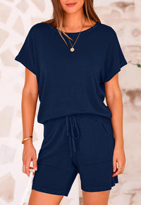 PRETTYGARDEN Two Piece Set for Women Summer Lounge Sets Shorts And Short Sleeve Tops Knitted Matching Travel Spring Outfits PRETTYGARDEN