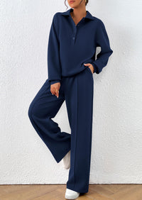 PRETTYGARDEN Women Fall 2 Piece Outfits Sweatsuits Quarter Button Long Sleeve Sweatshirt Wide Leg Pants Tracksuit Lounge Sets
