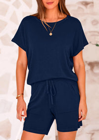 PRETTYGARDEN Two Piece Set for Women Summer Lounge Sets Shorts And Short Sleeve Tops Knitted Matching Travel Spring Outfits PRETTYGARDEN