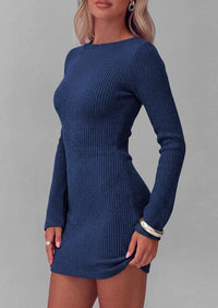 PRETTYGARDEN Womens Fall Bell Long Sleeve Mini Dress 2026 Casual Boat Neck Ribbed Bodycon Short Party Cocktail Dresses