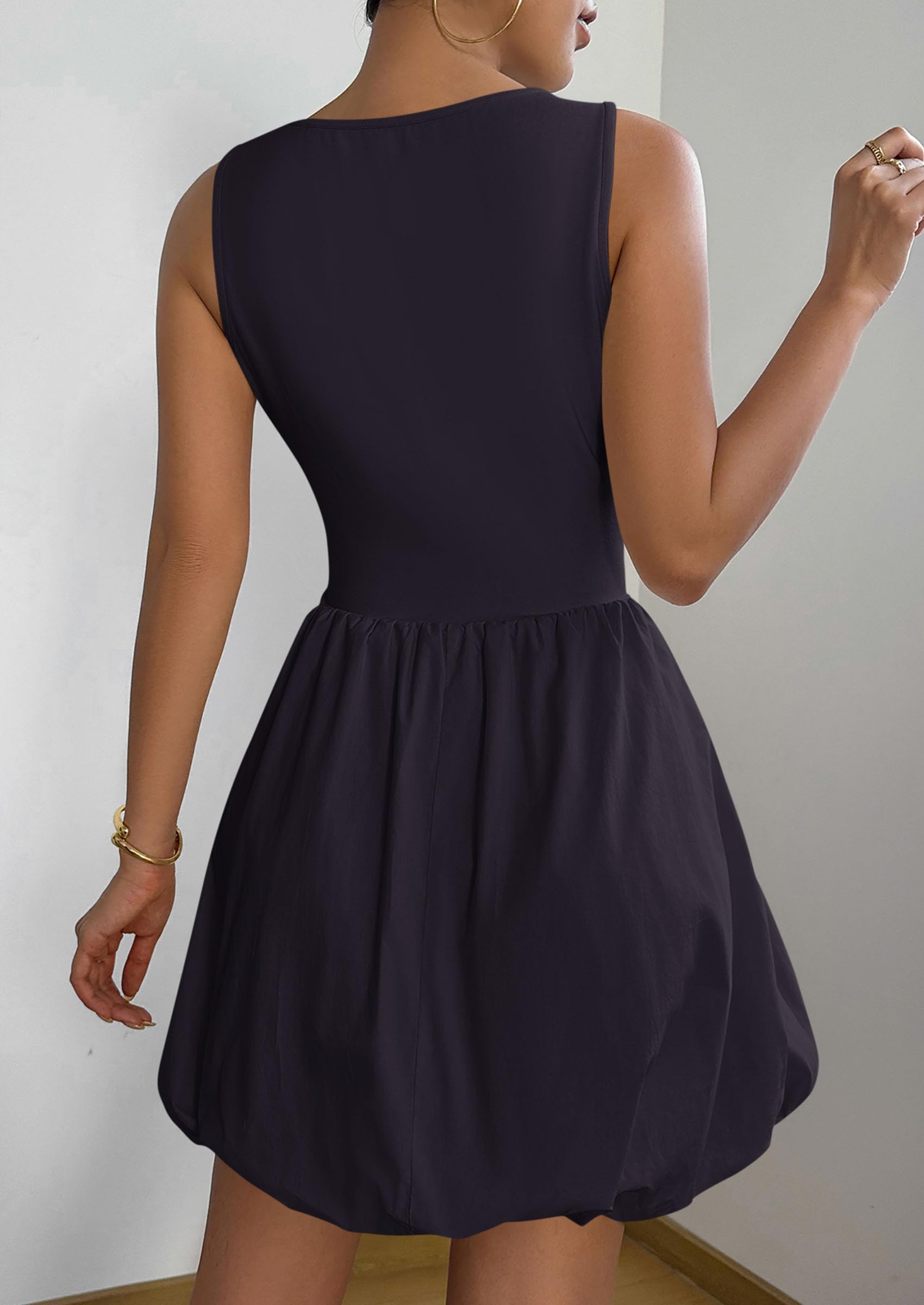 PRETTYGARDEN Summer Dresses for Women Casual Sleeveless Tank Mini Short Dress Crew Neck Bubble Sundress with Pockets