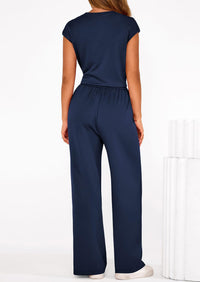 PRETTYGARDEN 2 Piece Matching Lounge Sets For Women Summer Short Sleeve Tie Front Crop Tops Casual Wide Leg Pants Tracksuit PRETTYGARDEN