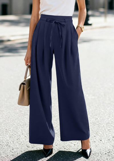 PRETTYGARDEN Women Wide Leg Pants Business Casual Elastic Waist Work Trousers Dressy Pants with Pockets PRETTYGARDEN