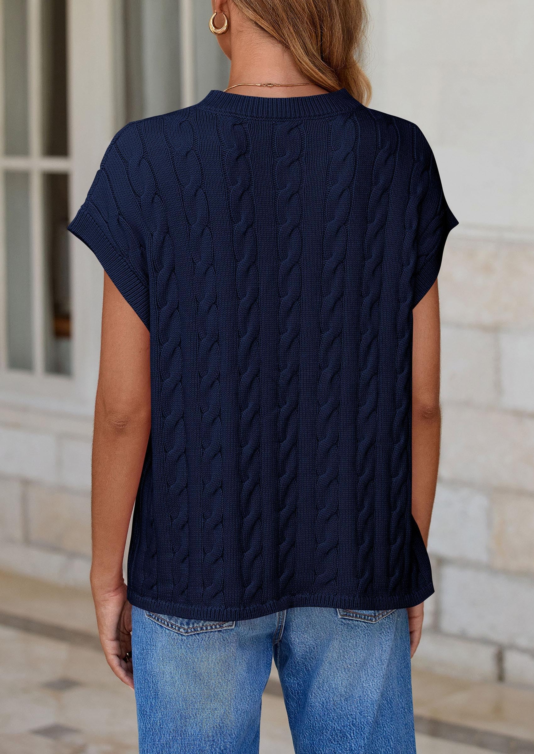 PRETTYGARDEN Women's Sweater Vest Summer Short Sleeve Tops Casual Crewneck Knit Oversized Pullover Trendy Spring Outfits