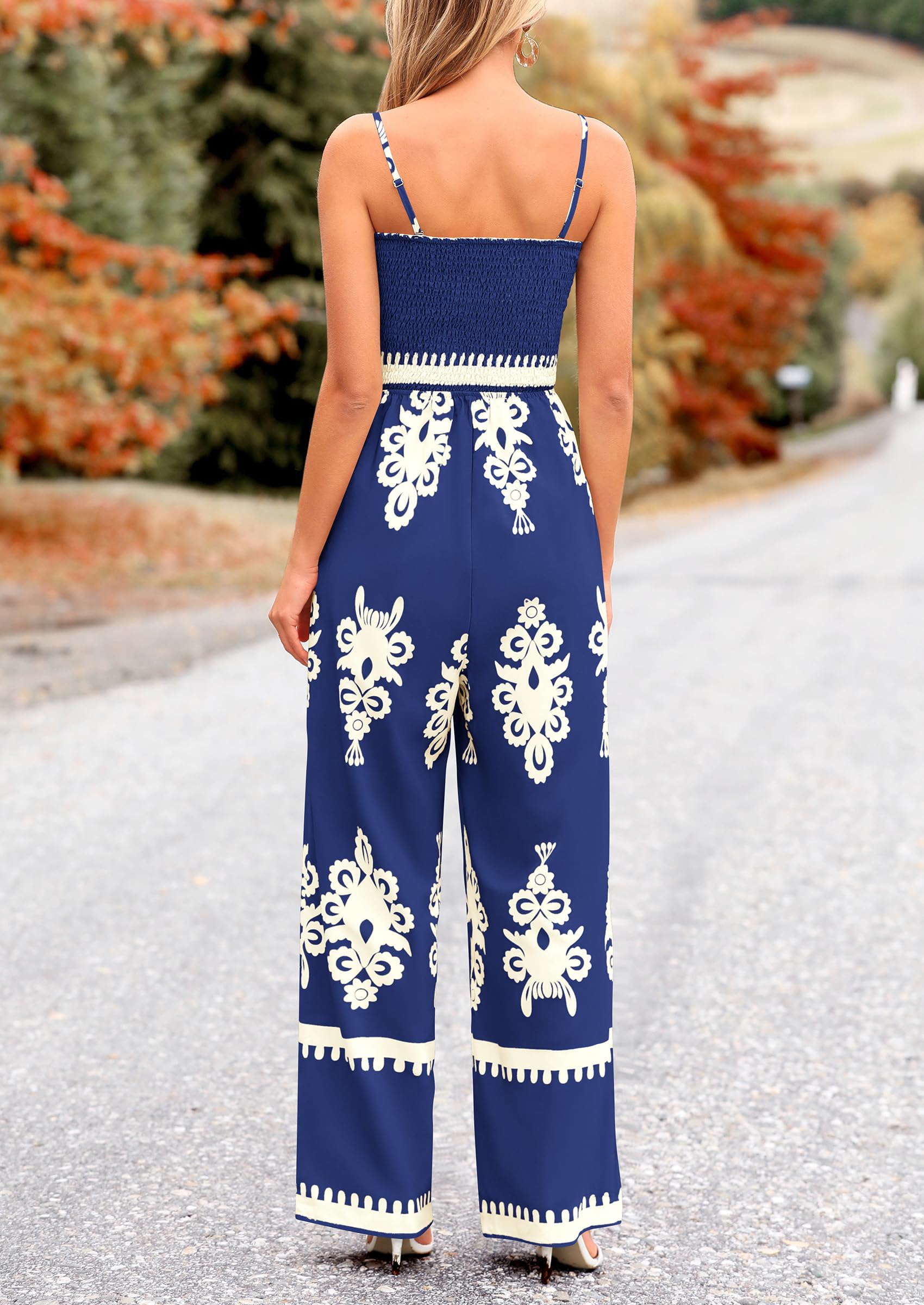 PRETTYGARDEN Boho Jumpsuits Beach Vacation Outfits Spaghetti Strap Wide Leg Pants Rompers