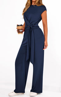 PRETTYGARDEN 2 Piece Matching Lounge Sets For Women Summer Short Sleeve Tie Front Crop Tops Casual Wide Leg Pants Tracksuit PRETTYGARDEN