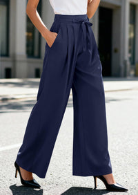 PRETTYGARDEN Women Wide Leg Pants Business Casual Elastic Waist Work Trousers Dressy Pants with Pockets PRETTYGARDEN