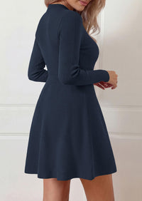 PRETTYGARDEN Womens Mock Neck Long Sleeve Sweater Mini Dress | Soft Ribbed Knit Flared A‑Line, Elegant Fall Winter Dresses for Wedding Guest, Cocktail & Holiday Party Casual Outfits