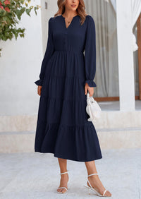 PRETTYGARDEN Women Fall Long Sleeve Smocked Maxi Dress Casual Square Neck Swiss Dot Tiered Ruffle Flowy Spring Pocket Dresses