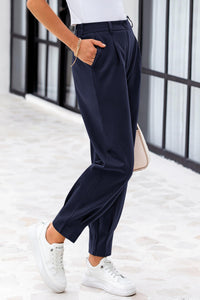 Summer High Waisted Ankle Length Trouser Slacks With Pockets