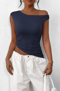 Summer Off The Shoulder Sleeveless One Shoulder Ruched Asymmetrical Y2K Tank Top