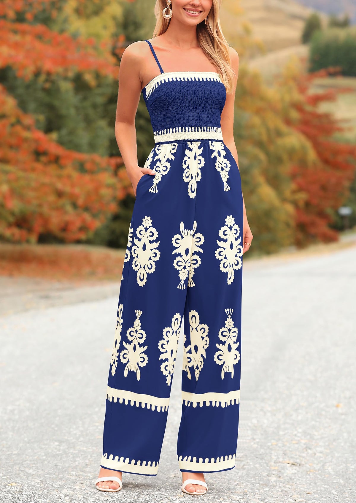 Spaghetti Strap Wide Leg Boho Jumpsuits