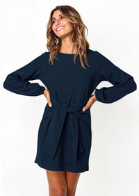 PRETTYGARDEN Womens Fall Elegant Long Lantern Sleeve Short Dress Wedding Guest Crewneck Tie Waist Knit Cocktail Dresses PRETTYGARDEN