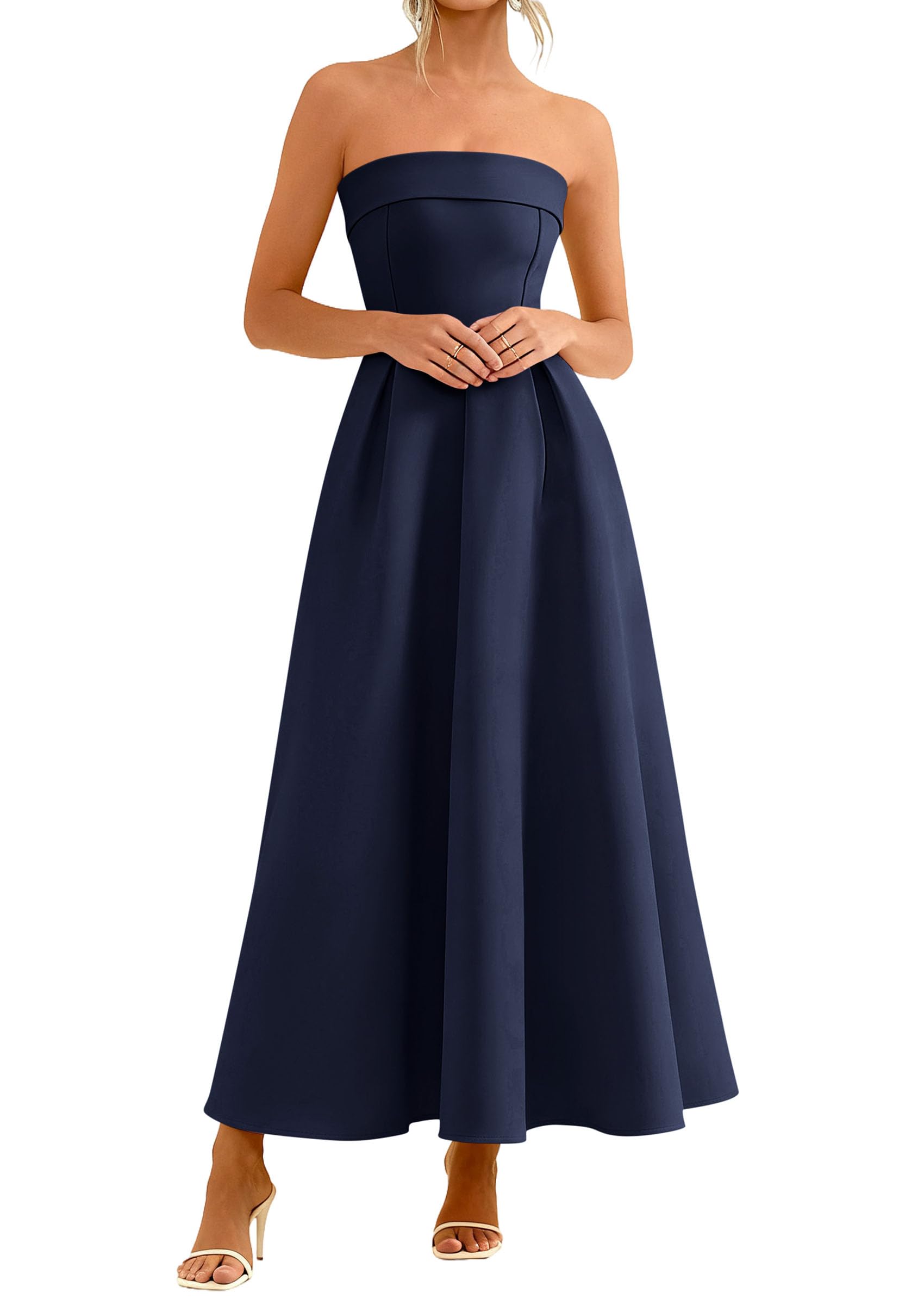 PRETTYGARDEN Cocktail Dresses for Women Summer Formal Elegant Tube Top Strapless Spring Wedding Guest Party Midi Dress PRETTYGARDEN