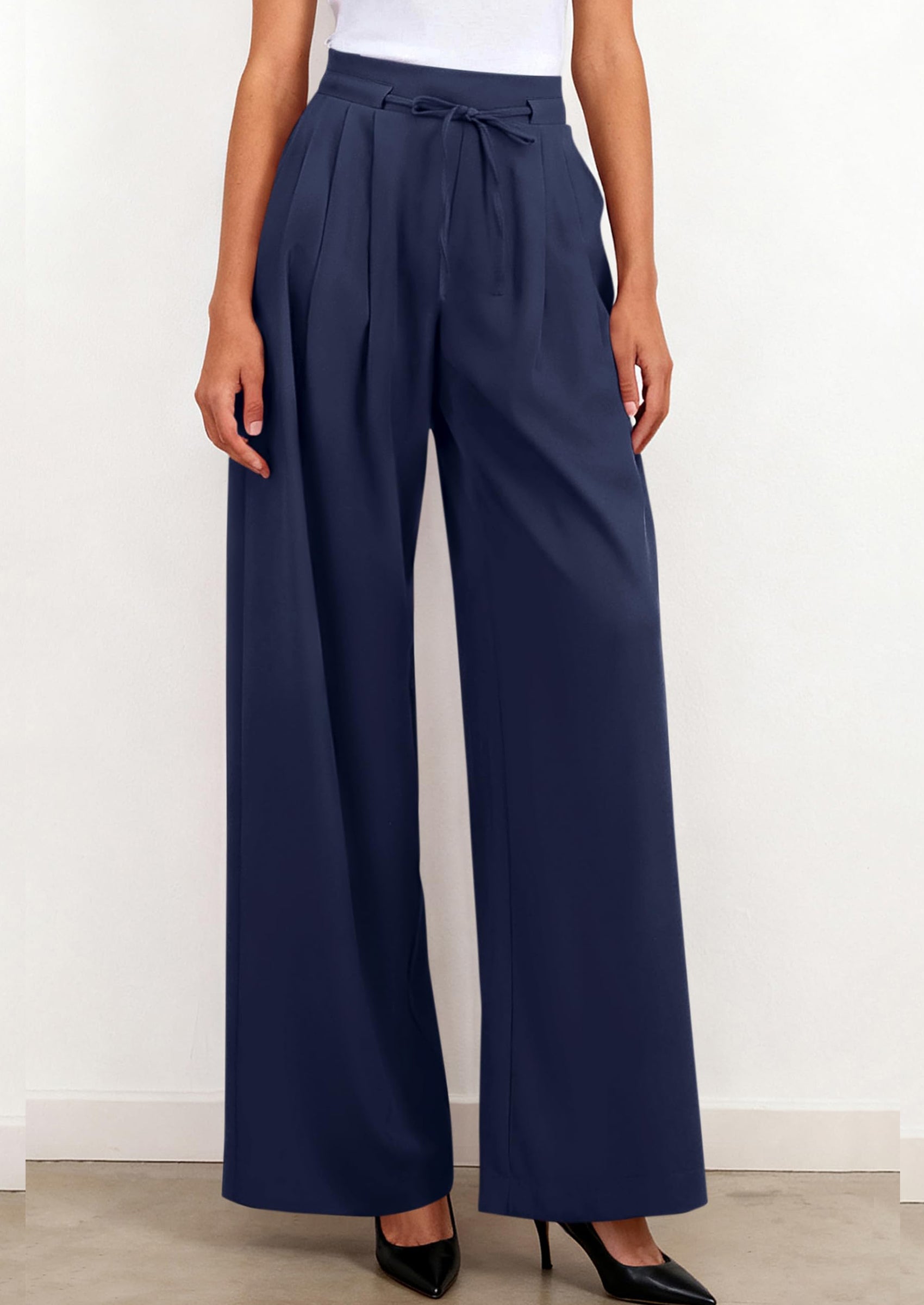 PRETTYGARDEN Women Wide Leg Pants Business Casual Elastic Waist Work Trousers Dressy Pants with Pockets PRETTYGARDEN