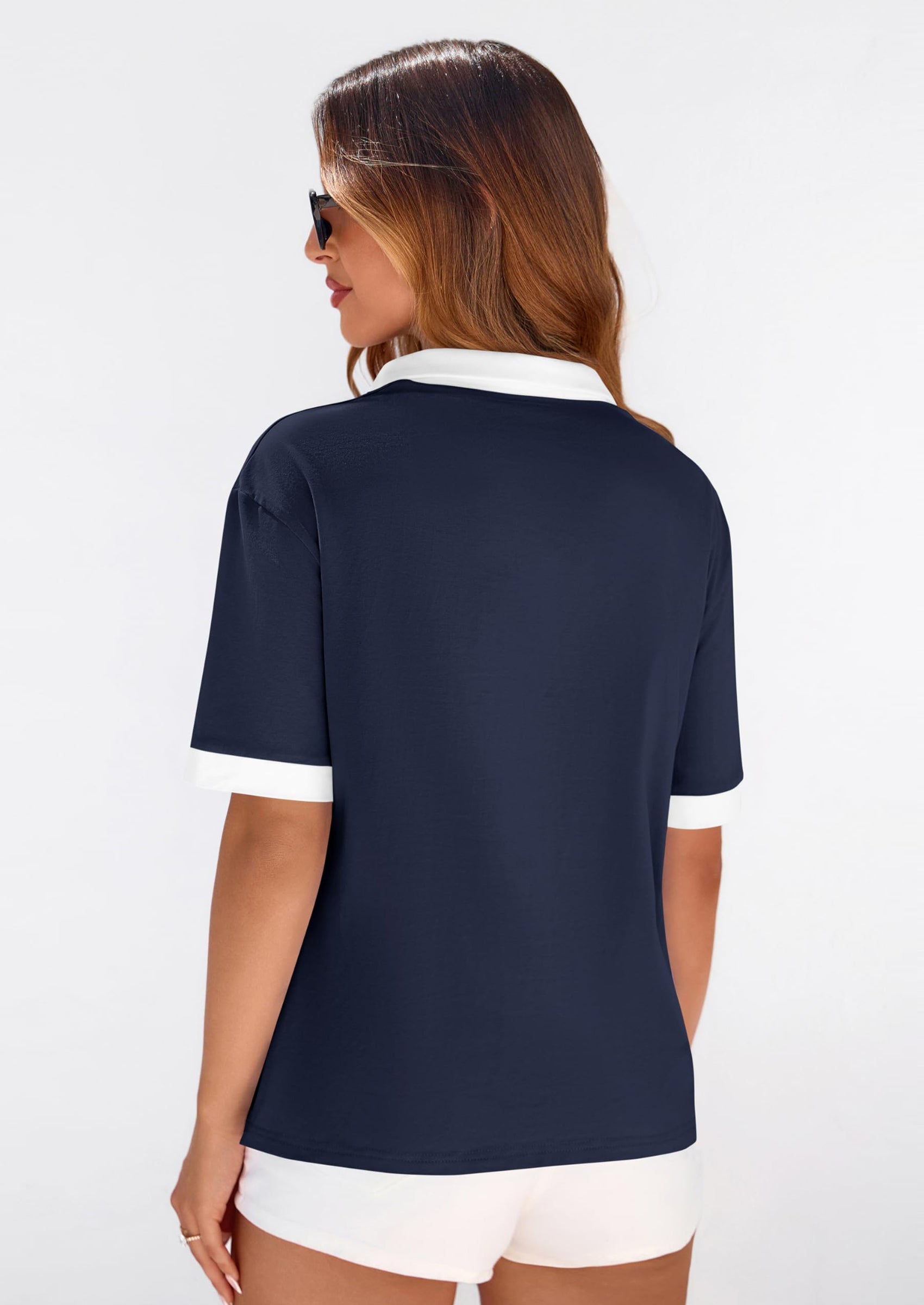 PRETTYGARDEN Summer Short Sleeve Polo Shirts for Women Collared V Neck Work Dressy Tops Knit Loose Business Casual Outfits PRETTYGARDEN