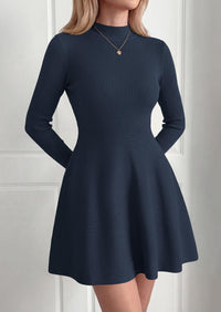 PRETTYGARDEN Womens Mock Neck Long Sleeve Sweater Mini Dress | Soft Ribbed Knit Flared A‑Line, Elegant Fall Winter Dresses for Wedding Guest, Cocktail & Holiday Party Casual Outfits