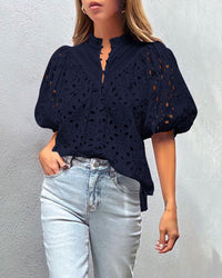 Hollow Out Lace Embroidered Blouse