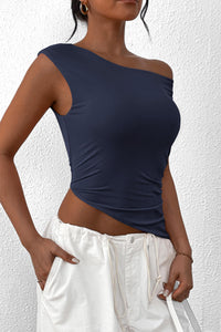 Off The Shoulder Sleeveless One Shoulder Ruched Asymmetrical Y2K Tank Top