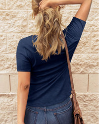 BTFBM Women Summer Henley Tunic Top V Neck Short Sleeve Button UP Solid Slim Fit Casual Ribbed Knit Shirt Blouses