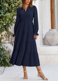 PRETTYGARDEN Women Fall Long Sleeve Smocked Maxi Dress Casual Square Neck Swiss Dot Tiered Ruffle Flowy Spring Pocket Dresses