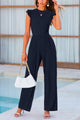 Summer Jumpsuits for Women Dressy Casual Ruffle Cap Sleeves Romper Crew Neck Rib Knit One Piece Outfits