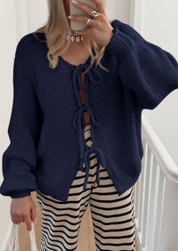 PRETTYGARDEN Women's Tie Front Bow Cardigan Sweaters Chunky Knit Long Puff Sleeve Trendy Fall Winter Jacket Coats