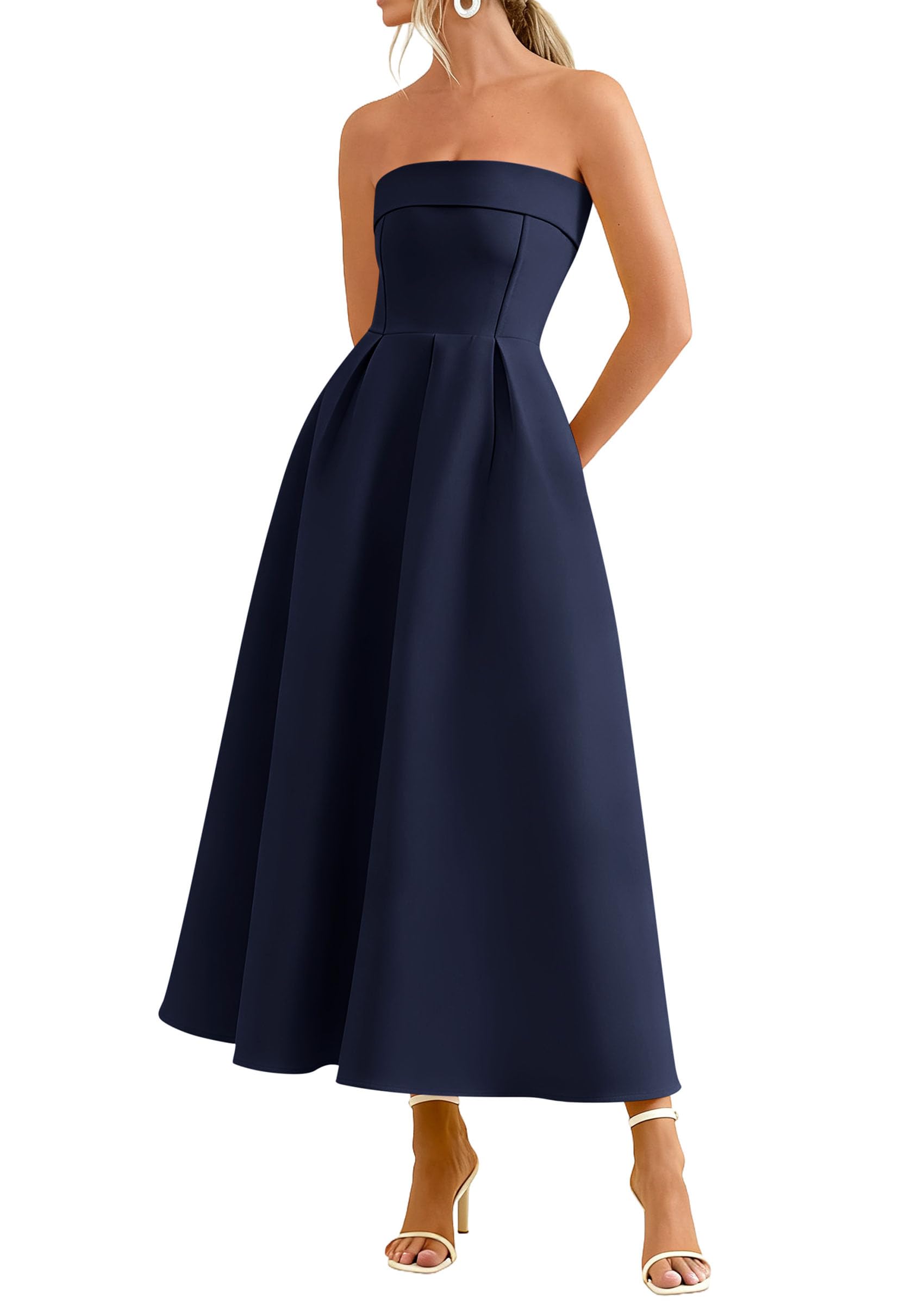 PRETTYGARDEN Cocktail Dresses for Women Summer Formal Elegant Tube Top Strapless Spring Wedding Guest Party Midi Dress PRETTYGARDEN