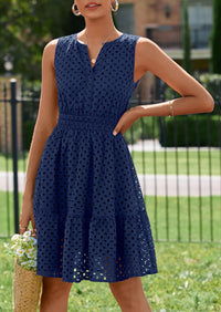 PRETTYGARDEN Women's Summer Dresses Sleeveless V Neck Eyelet Hollow Out Swing A Line Beach Vacation Sun Dress PRETTYGARDEN