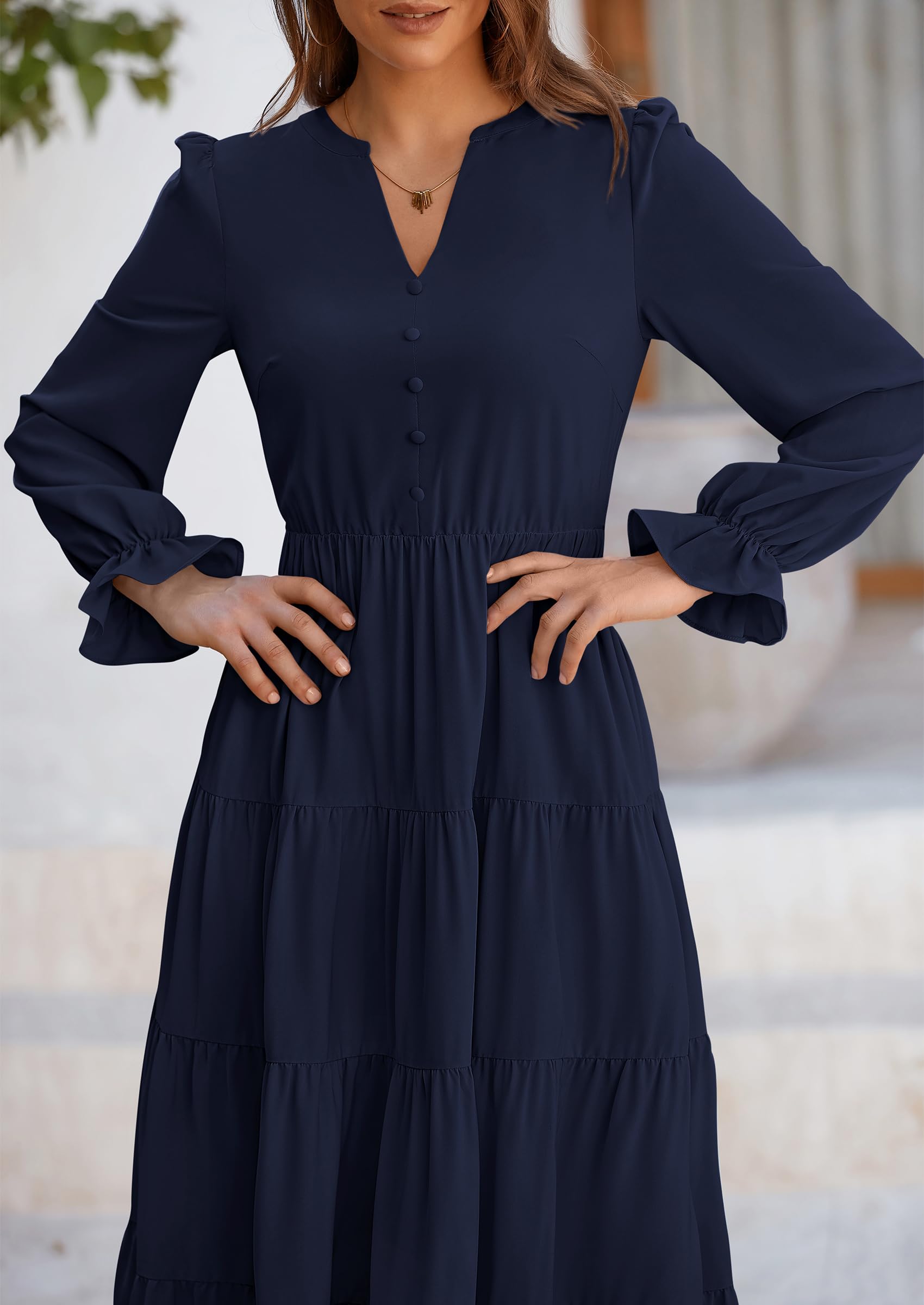 PRETTYGARDEN Women Fall Long Sleeve Smocked Maxi Dress Casual Square Neck Swiss Dot Tiered Ruffle Flowy Spring Pocket Dresses