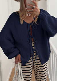 PRETTYGARDEN Women's Tie Front Bow Cardigan Sweaters Chunky Knit Long Puff Sleeve Trendy Fall Winter Jacket Coats