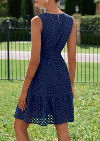 PRETTYGARDEN Women's Summer Dresses Sleeveless V Neck Eyelet Hollow Out Swing A Line Beach Vacation Sun Dress PRETTYGARDEN