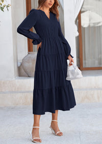 PRETTYGARDEN Women Fall Long Sleeve Smocked Maxi Dress Casual Square Neck Swiss Dot Tiered Ruffle Flowy Spring Pocket Dresses