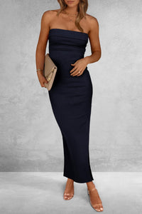 Ribbed Strapless Side Slit Long Going Out Casual Elegant Party Dresses