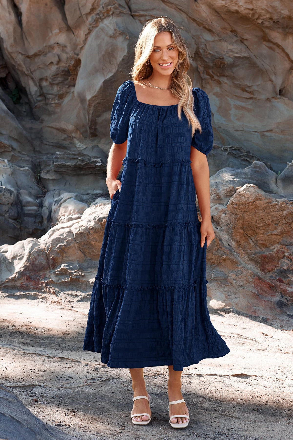 Casual Maxi Dresses Summer Short Sleeve Off The Shoulder Ruffle Tiered Flowy Boho Party Beach Long Dress