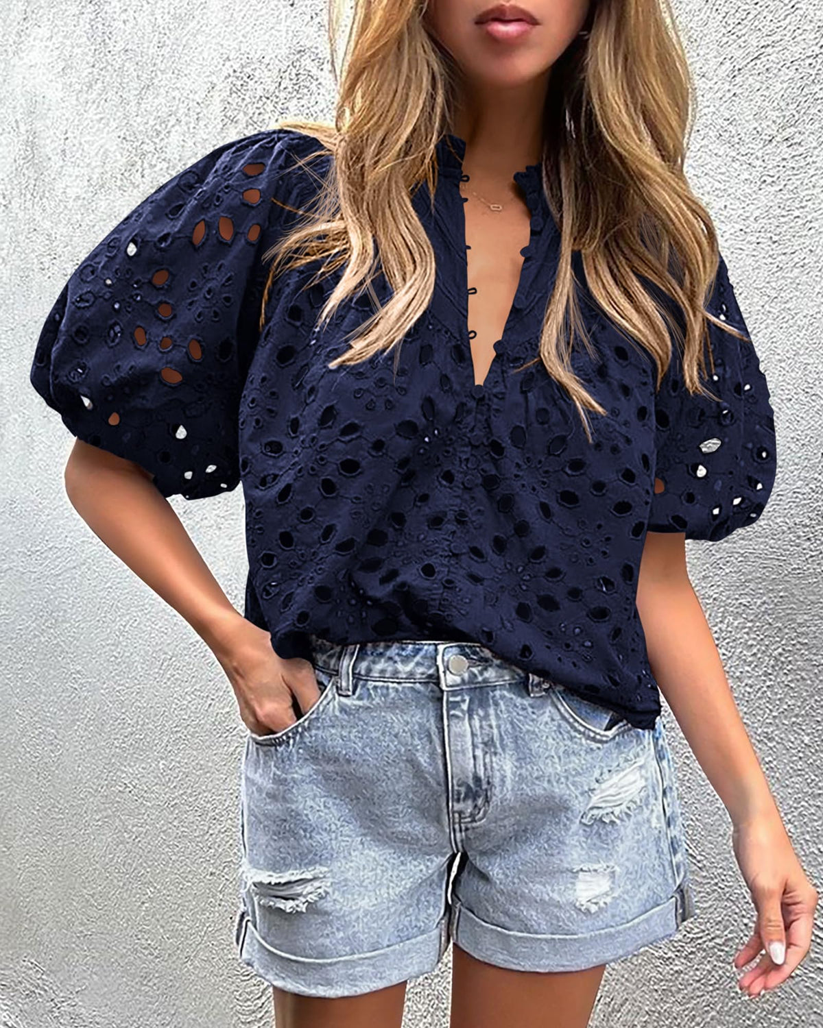 Hollow Out Lace Embroidered Blouse