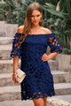 Women's Summer Off Shoulder Vintage Floral Lace Flare Short Sleeve Loose Elegant Mini Dress