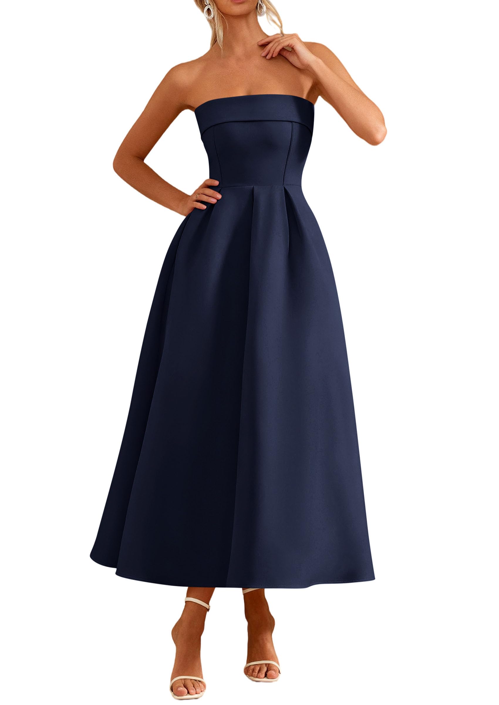 PRETTYGARDEN Cocktail Dresses for Women Summer Formal Elegant Tube Top Strapless Spring Wedding Guest Party Midi Dress PRETTYGARDEN