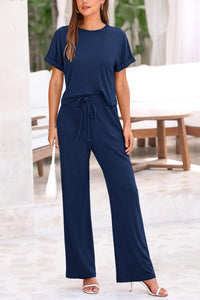 Short Sleeve T Shirt Wide Leg Pants Tracksuit