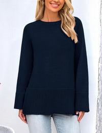 Women's Fall Knit Sweaters Long Sleeve Pullover Crewneck Split Hem Loose Oversized Tunic Sweater Top