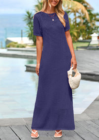 PRETTYGARDEN Womens Eyelet Cover Up Dress Summer Vacation Resort Maxi Dresses Beach Short Sleeve Hollow Out Sundress