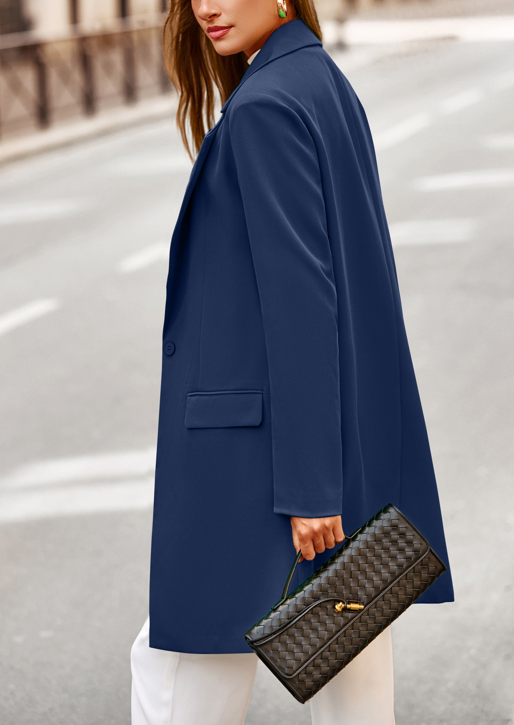 PRETTYGARDEN Women's Spring Fall Long Blazer Jackets Long Sleeve Lapel Pockets Loose Fit Work Casual Blazers Outerwear