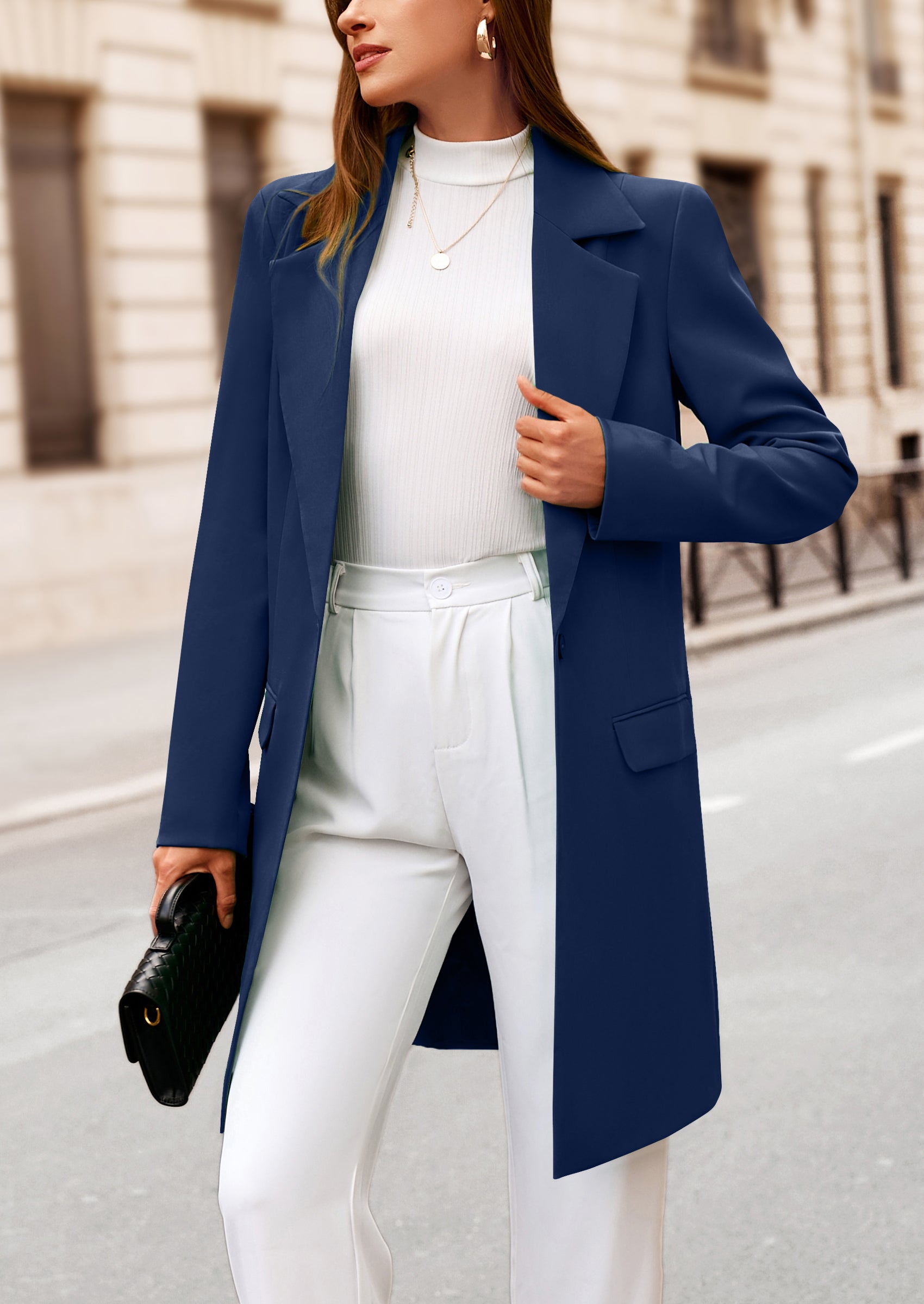 PRETTYGARDEN Women's Spring Fall Long Blazer Jackets Long Sleeve Lapel Pockets Loose Fit Work Casual Blazers Outerwear