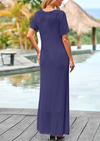 PRETTYGARDEN Womens Eyelet Cover Up Dress Summer Vacation Resort Maxi Dresses Beach Short Sleeve Hollow Out Sundress